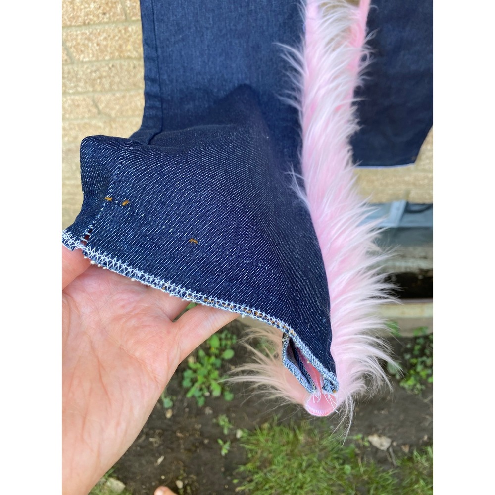 LAAMS‎ x Uzumaki Raw Denim Pink Faux Fur Rhinestone Jeans 32 Bedazzled Y2K Bratz - Picture 6 of 9